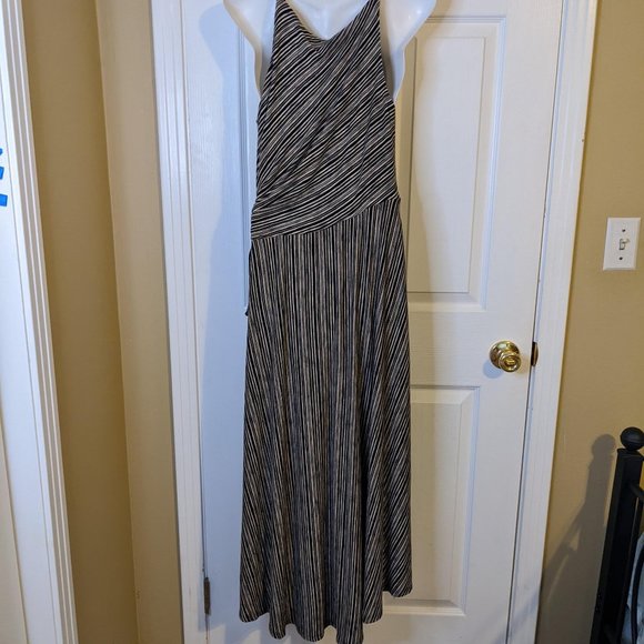 Maeve Anthropologie Black/Tan Striped Asymmetrical Hi Lo Maxi Dress - size S NWT - Picture 4 of 9